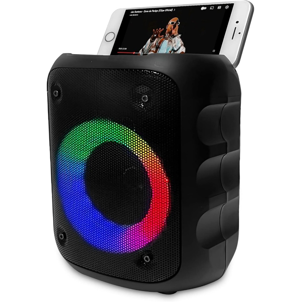Caixa de Som Bluetooth Caixinha Som Portatil Potente com Excelentes Graves Luzes Radio Fm Usb Sd Sel