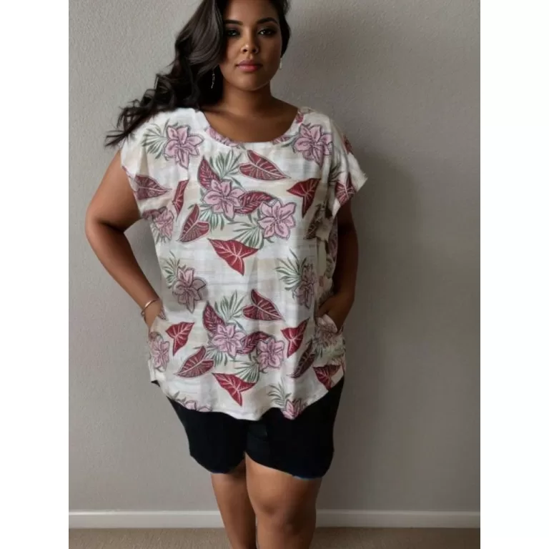 Blusinha manga curta estampada plus size – G