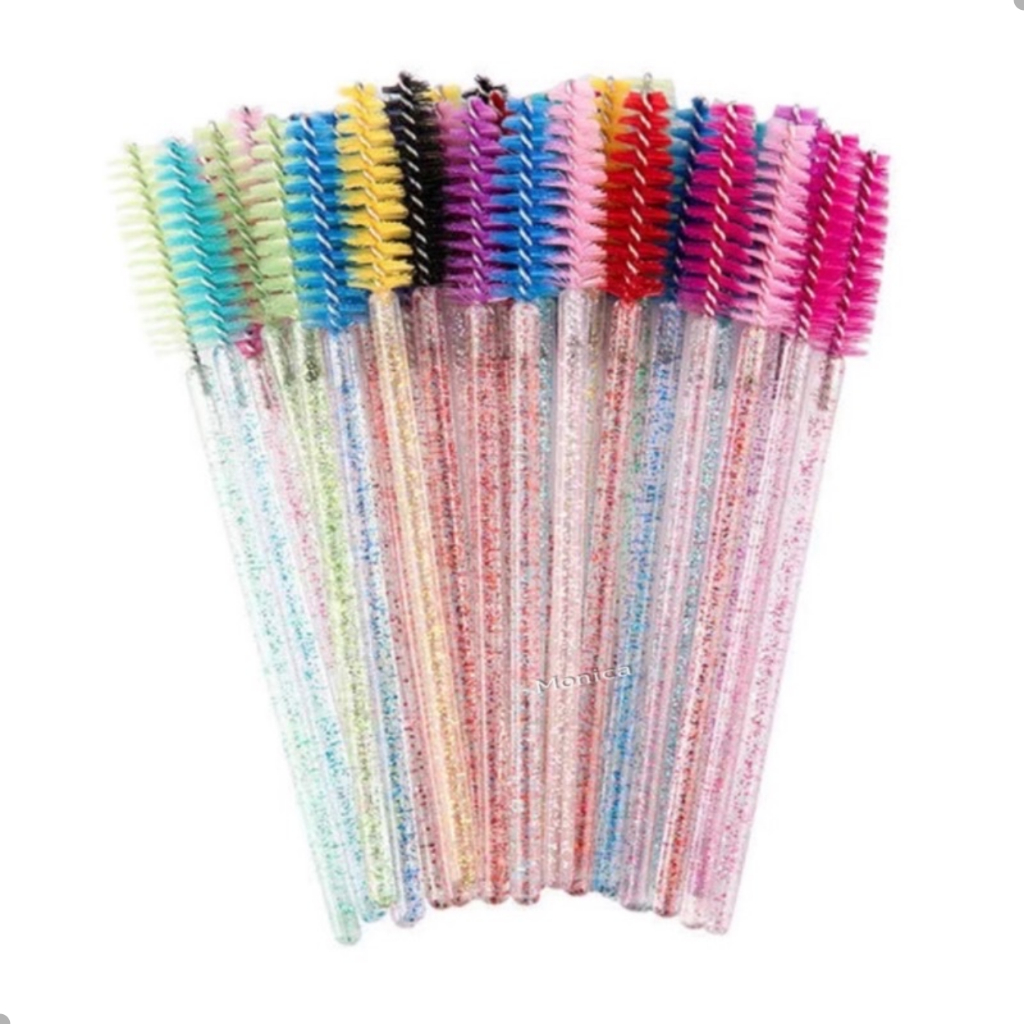 Escovinha para Cílios e Sobrancelhas Kit 50 Escovinhas com Glitter Maquiagem Descartável