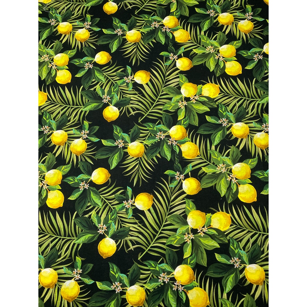 Tecido Tricoline Estampada 100% Algodão – Limão Siciliano preto