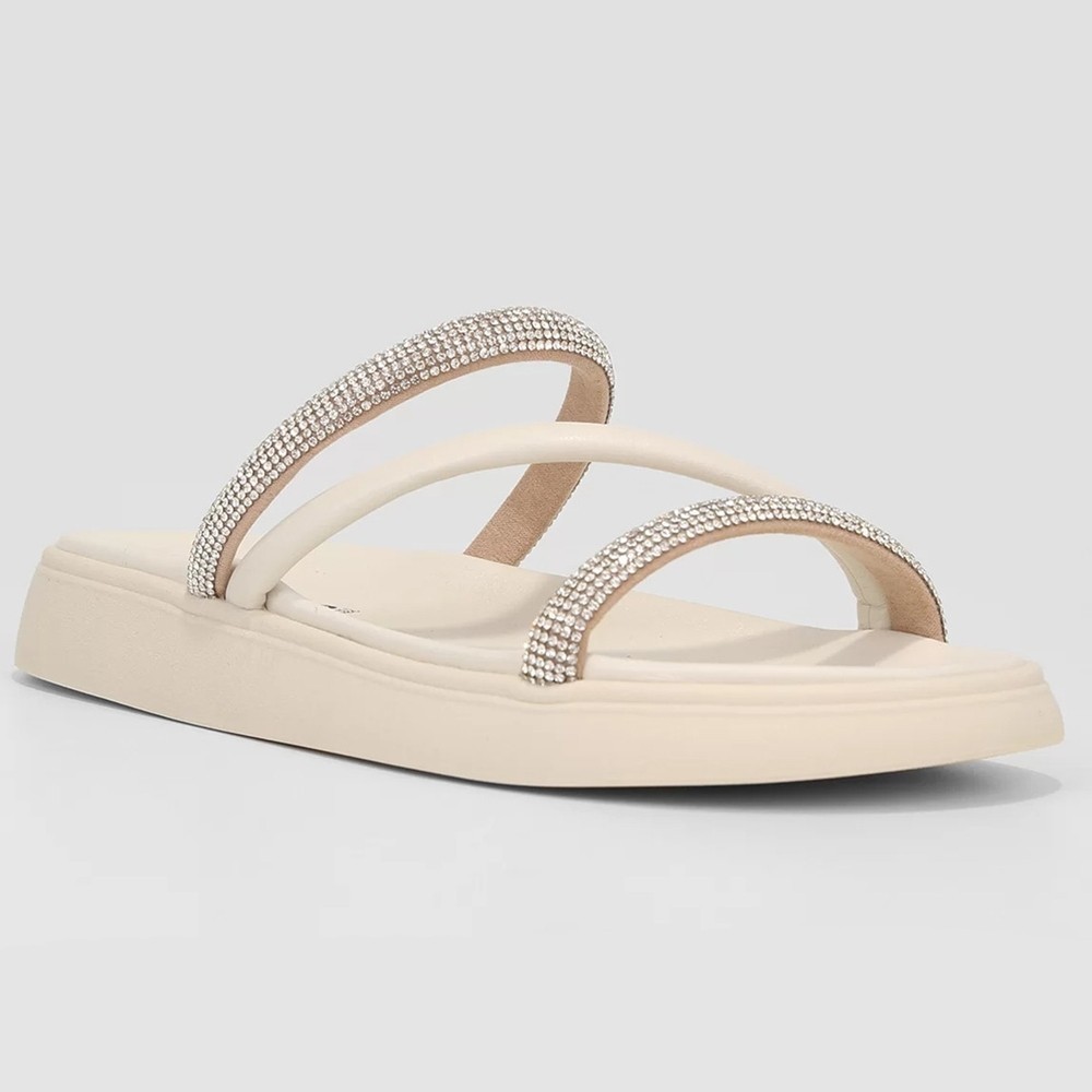 Rasteira Moleca Flatform Strass Tiras Feminina