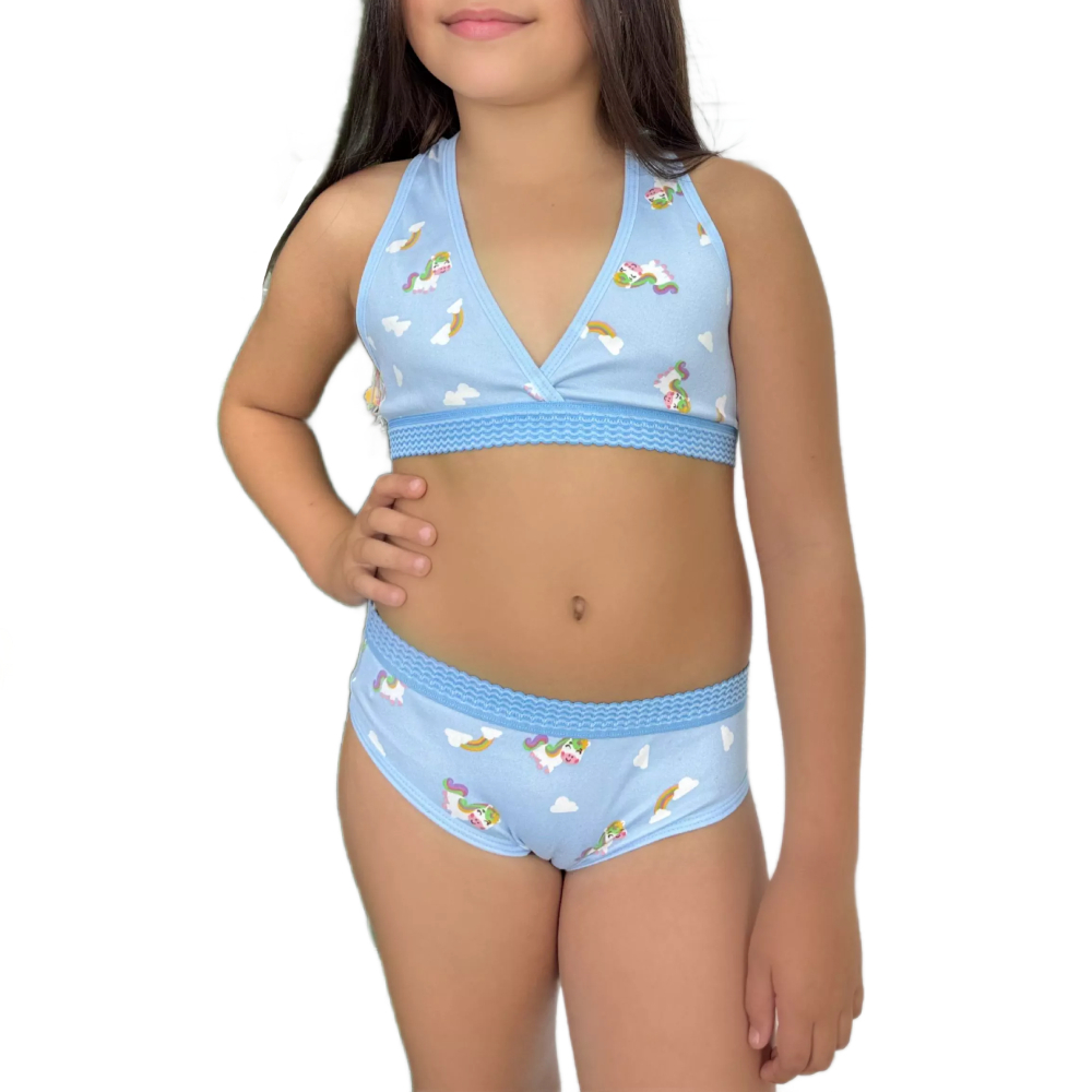 Conjunto Infantil Nadador Estampado Confortável Forrado Barato Lingerie Roupa Íntima Menina Moça