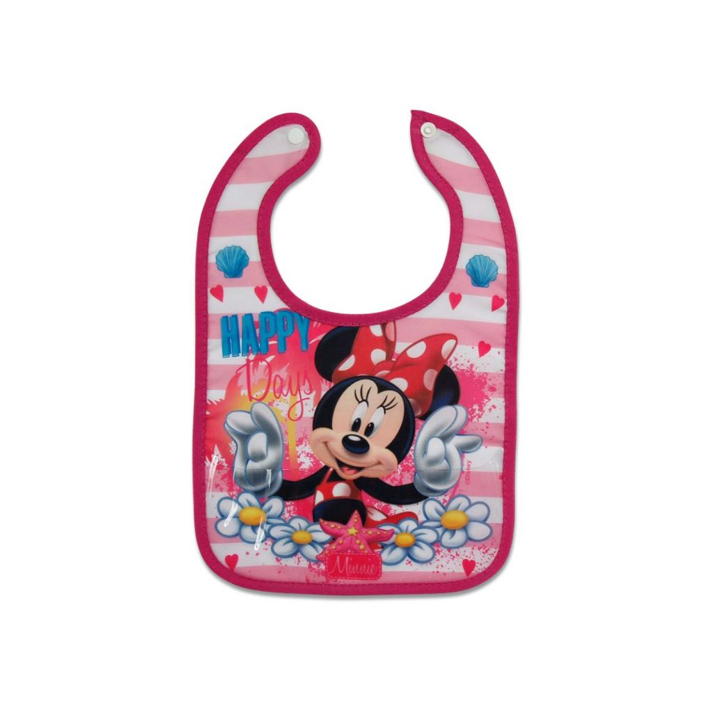 Babador Resistente a Pingo Com Porta Migalhas Rosa Minnie