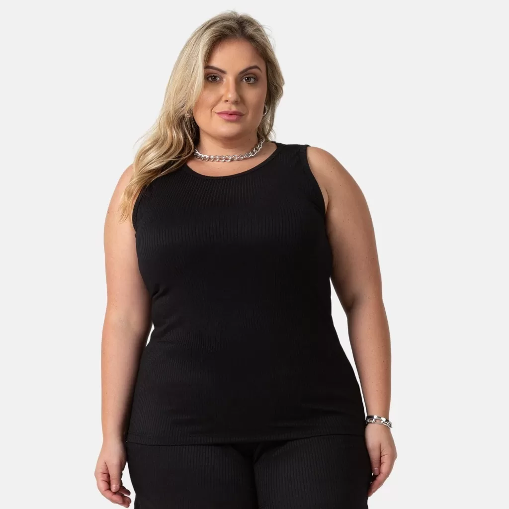 Regata Feminina Básica Plus Size Canelada Tamanhos Grandes Até G4 1213-C3