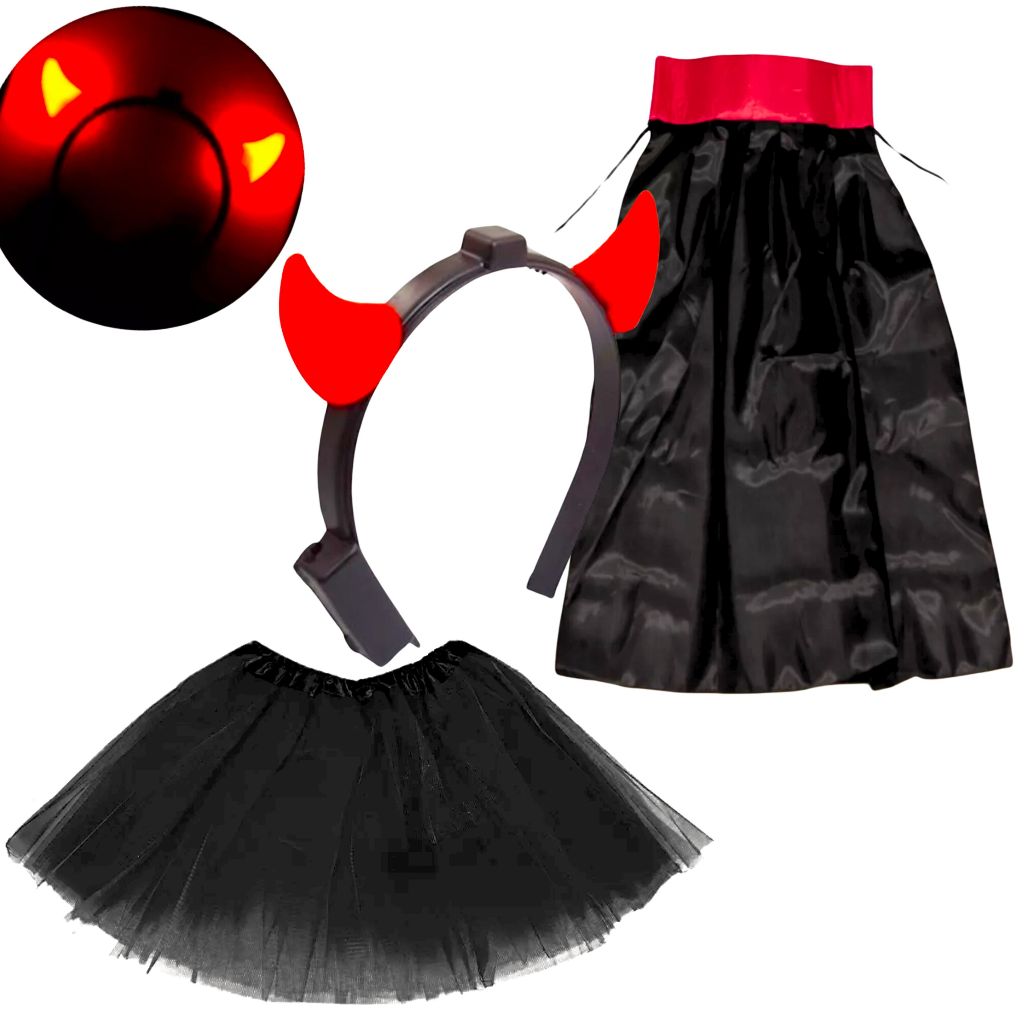 Fantasia Tiara Diabinho Capetinha Led Pisca Vermelho-Carnaval Halloween Despedida Solteira Chifre