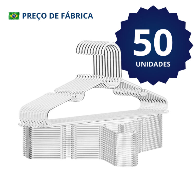 Cabide Adulto Acrílico Transparente Kit 50 Cabide