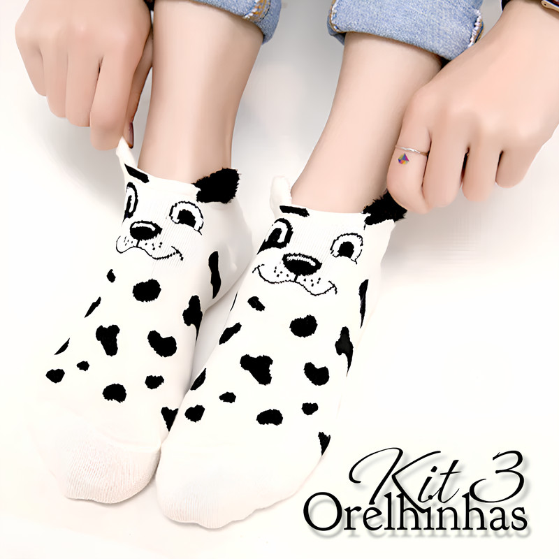 Kit 3 Meias Femininas Soquete Estampada Meia Bichinhos Adulto Meia