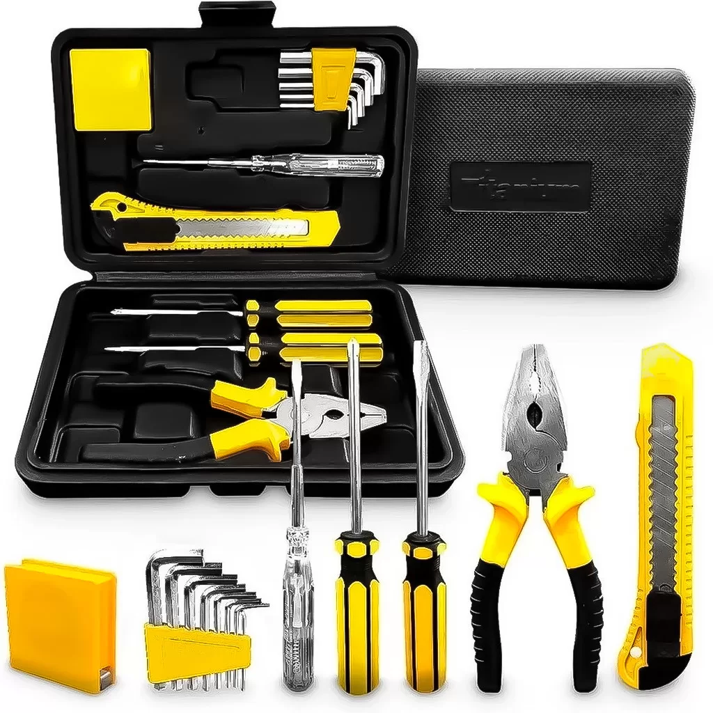 Kit Jogo De Ferramentas Com Maleta 11 Peças Uso Geral Estilete Alicate Trena