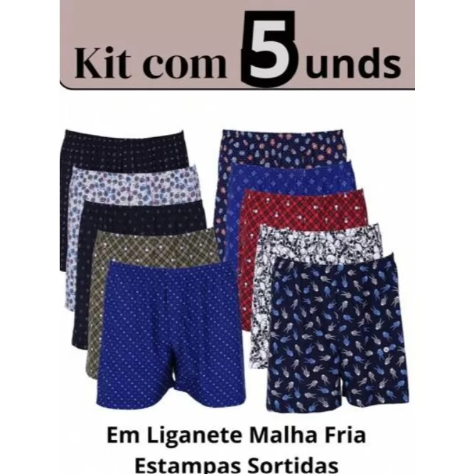 Kit 5 Pijamas Short Samba Canção Masculino em Ma