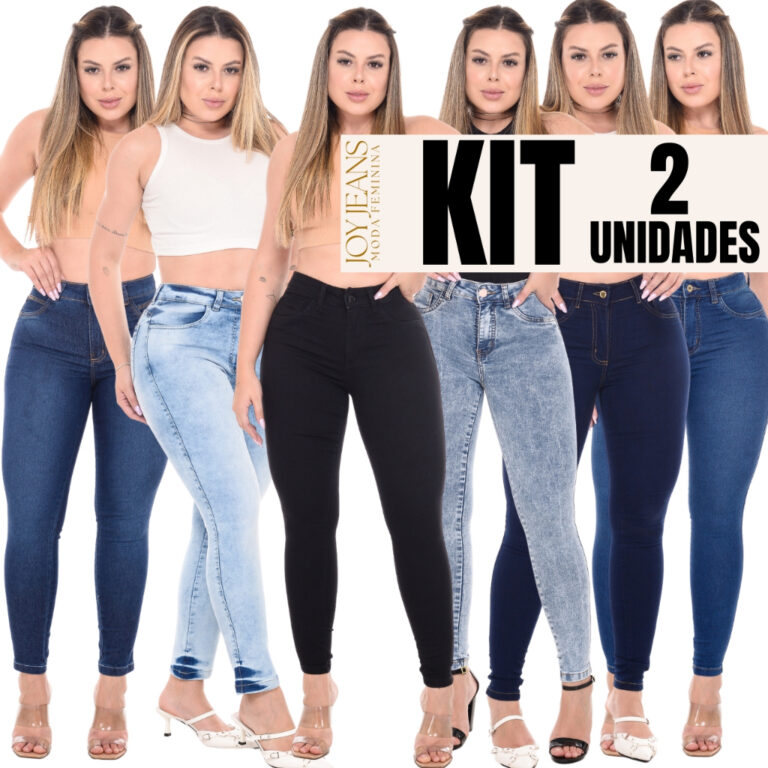 Kit 2 Calças Feminina Cintura Alta Jeans Com Lycr