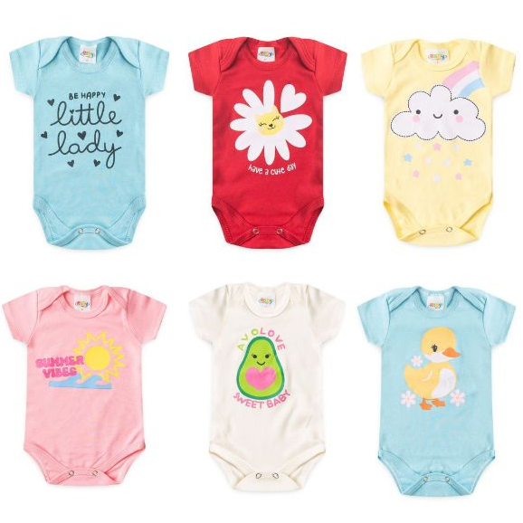 KIT 5  PEÇAS BODY  AVULSO MENINA VERÃO MANGA CUR