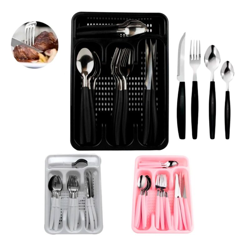 Jogo De Talheres inox Faqueiro Porta Talher Com 25