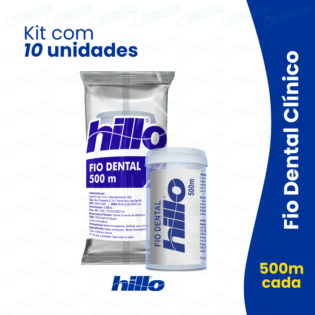 Kit 10 Fio Dental 500 metros Hillo Econômico Uso Profissional e Doméstico