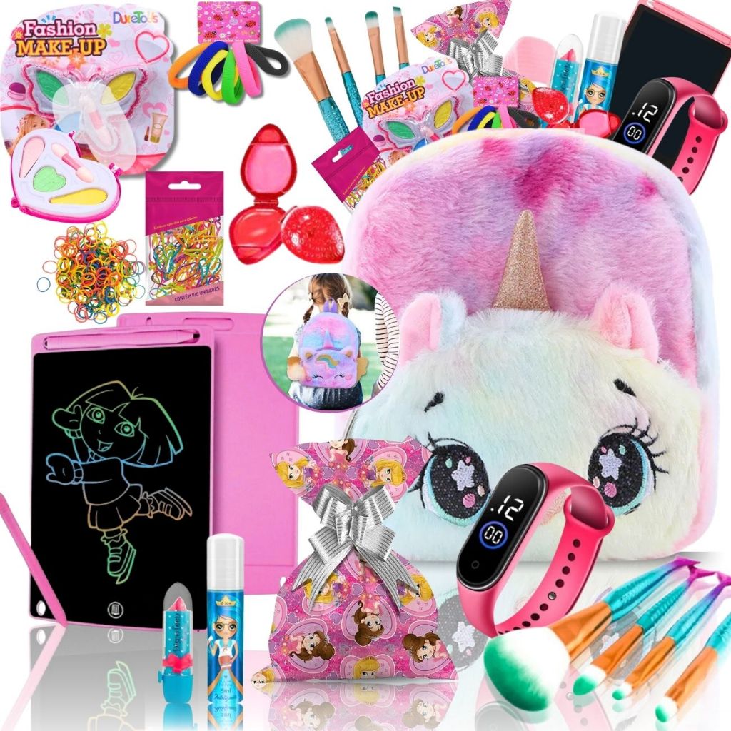 Kit Maquiagem Infantil Completo Presente Criança Menina Mochila Lousa Mágica – Envio Imediato