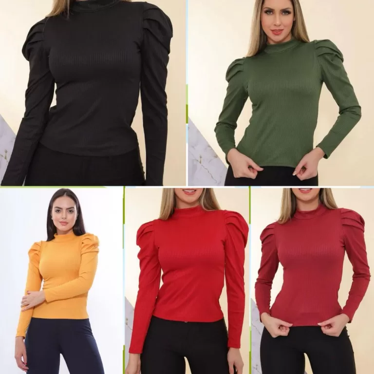 Kit 5 Blusa Gola Alta Feminina Cacharrel Manga Com