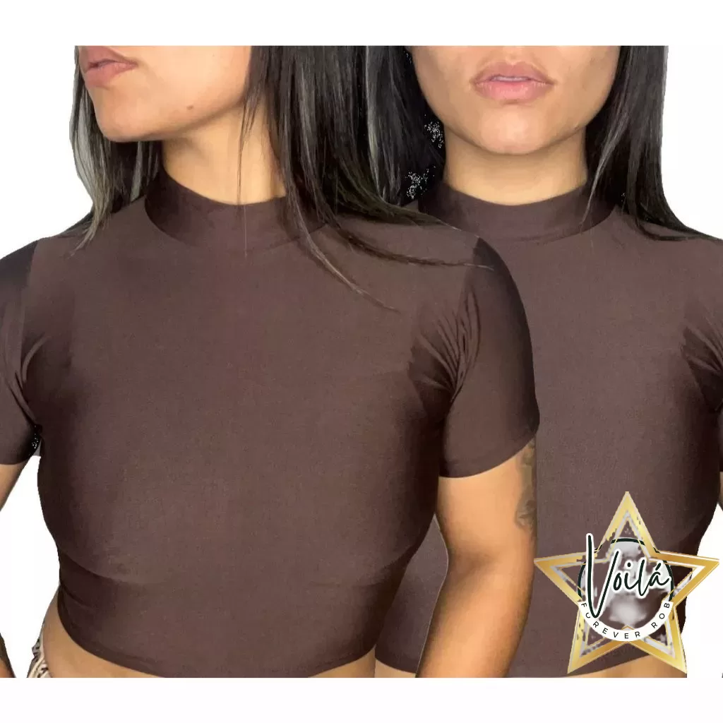 Cropped Feminino Manga Curta Suplex Gola Alta Verão Moda Blogueira Mod Promoção