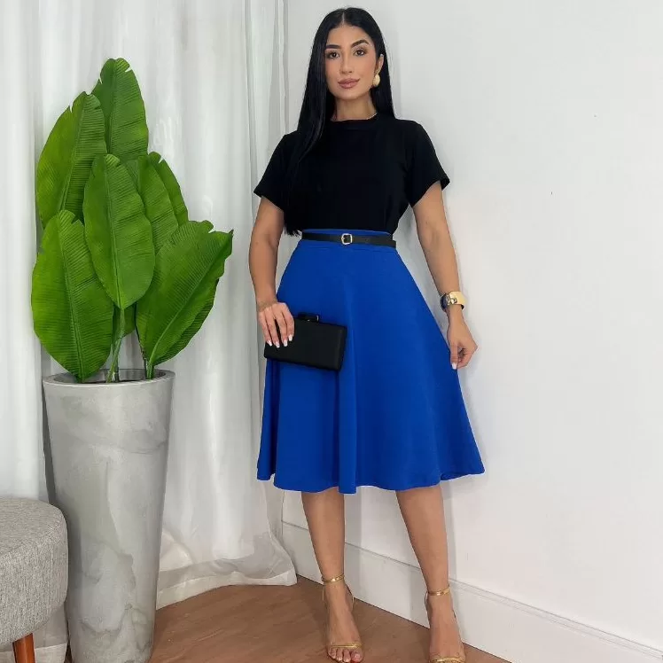 Saia Godê Mídi Moda Evangélica Crepe de Malha