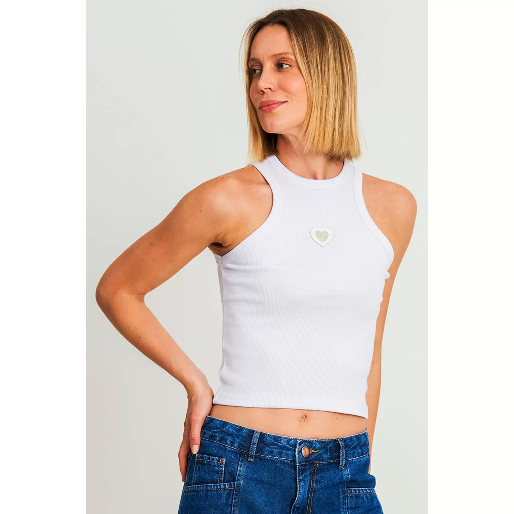 Regata Cropped Feminina Logo Relevo Polo Wear Branco