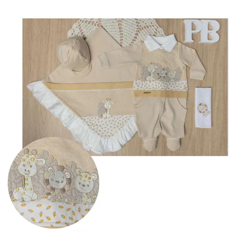 Saida de Maternidade Arbusto Bichinhos Pipoquinha Bege REF: 2278