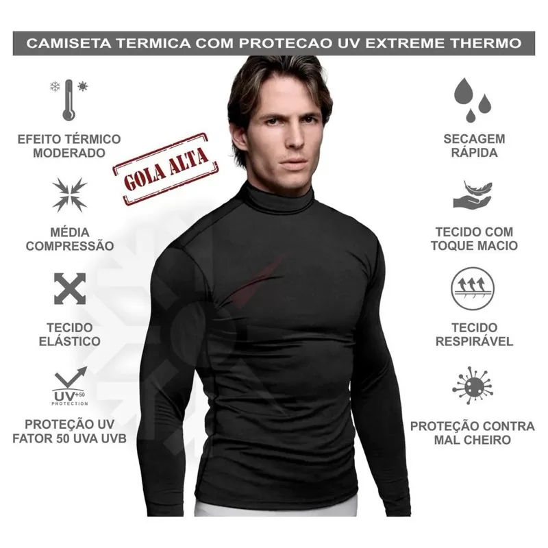Camisa Térmica Masculina Com Proteção UV Blusa Manga Longa
