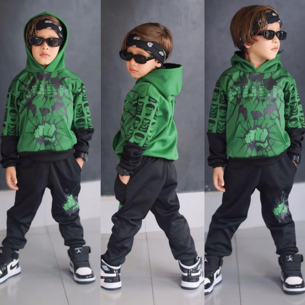 Conjunto De Moletom Hulk Flanelado Quentinho Moletom infantil com capuiz
