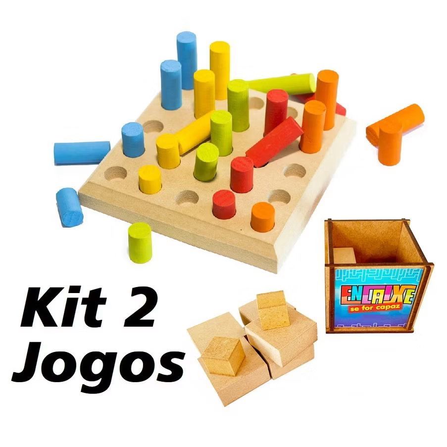 Kit Pinos de Encaixe + Encaixe se For Capaz Montessori Autismo TDAH Educativo Pedagógico MDF MADEIRA