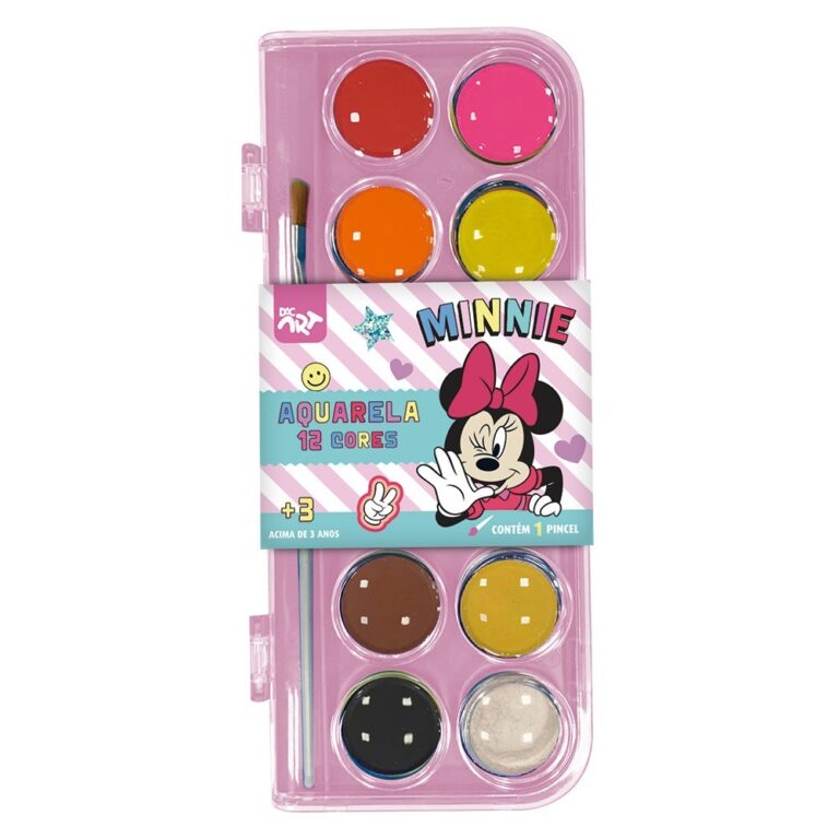Paleta de Tinta Minnie Aquarela 12 Cores C/ Pincel