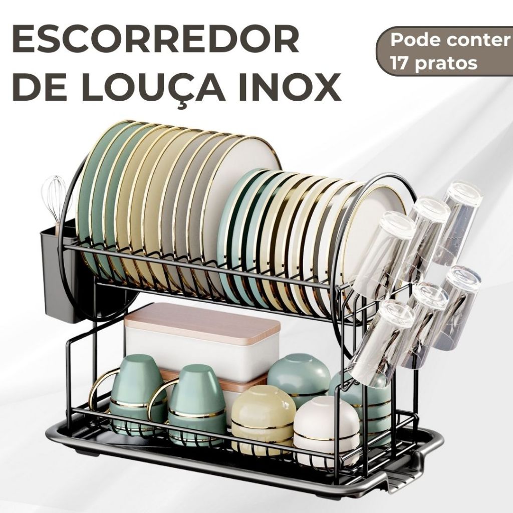 Escorredor De Louça Espessado 17 Pratos Suspensa Organizador De Pia Cozinha