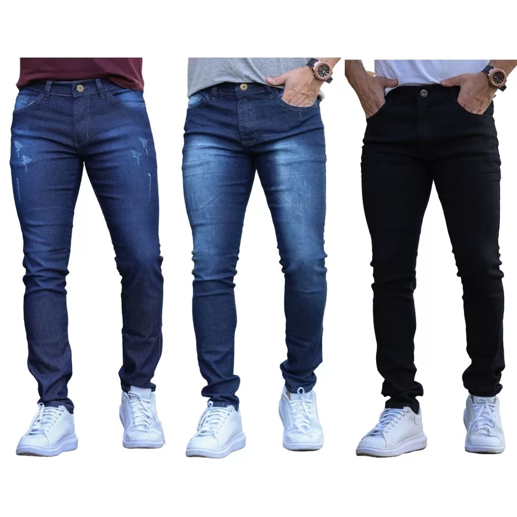 Kit 3 Calças Jeans Masculina Skinny Elastano Casual Trabalho Estica Muito