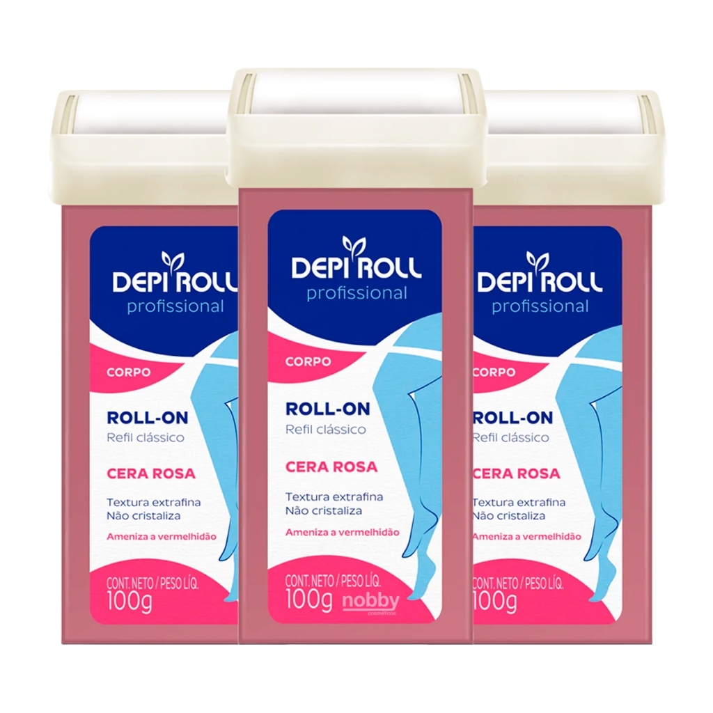 Kit 3 Cera Roll-on Rosa Depiroll 100g Refil Tampa Fixa