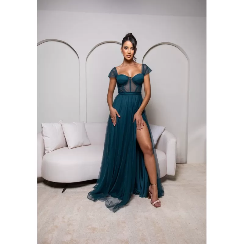 vestido de festa longo madrinha formatura casamento convidada debutante elegante tule verde esmerald