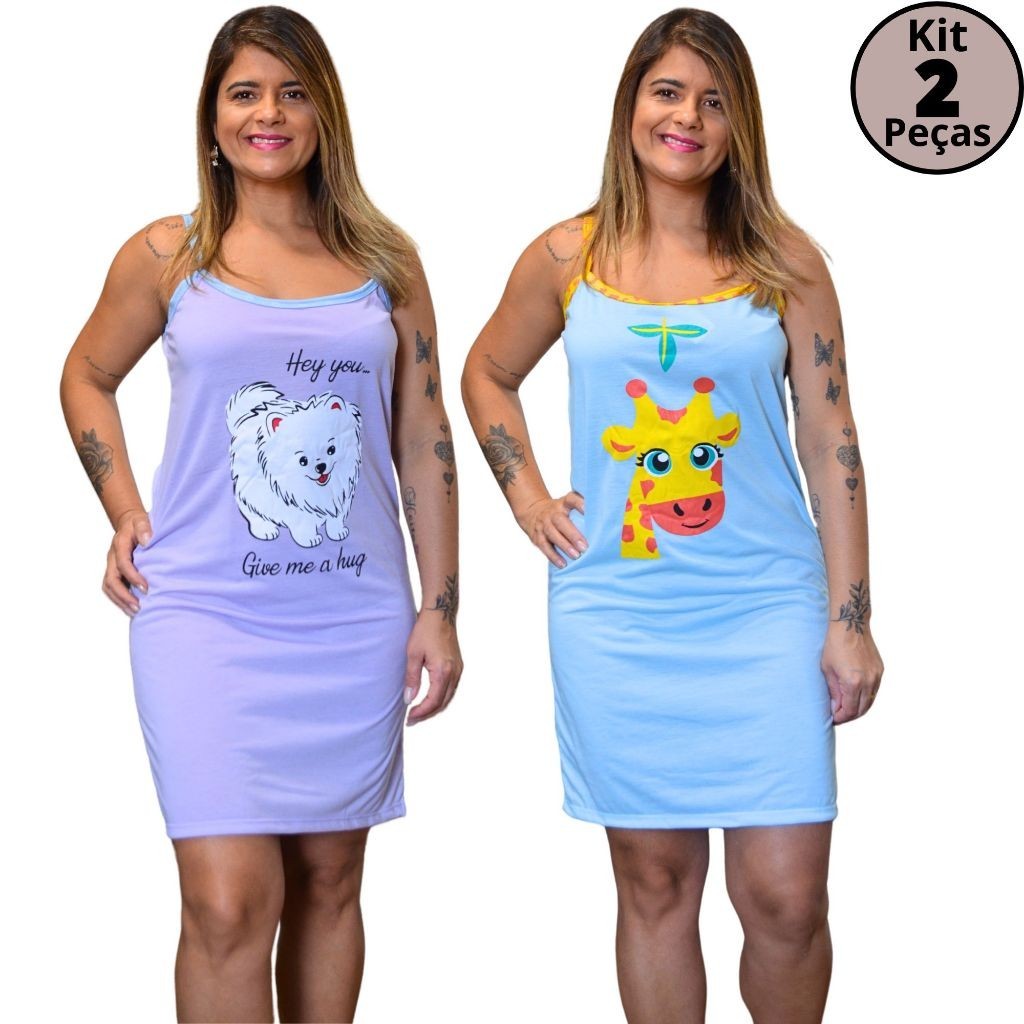 Kit 2 Camisolas Alcinha ou Meia Manga em Malha Estampas Sortidas /Promoção /direto da fabrica