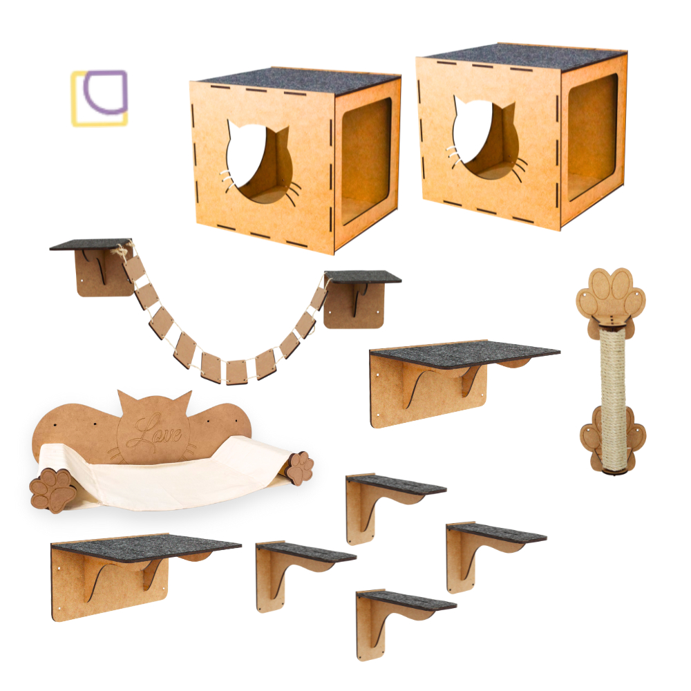 Melhores Playground Gatos Kit Brinquedo Prateleiras Nichos Arranhador Escadinha Circuito com Carpete