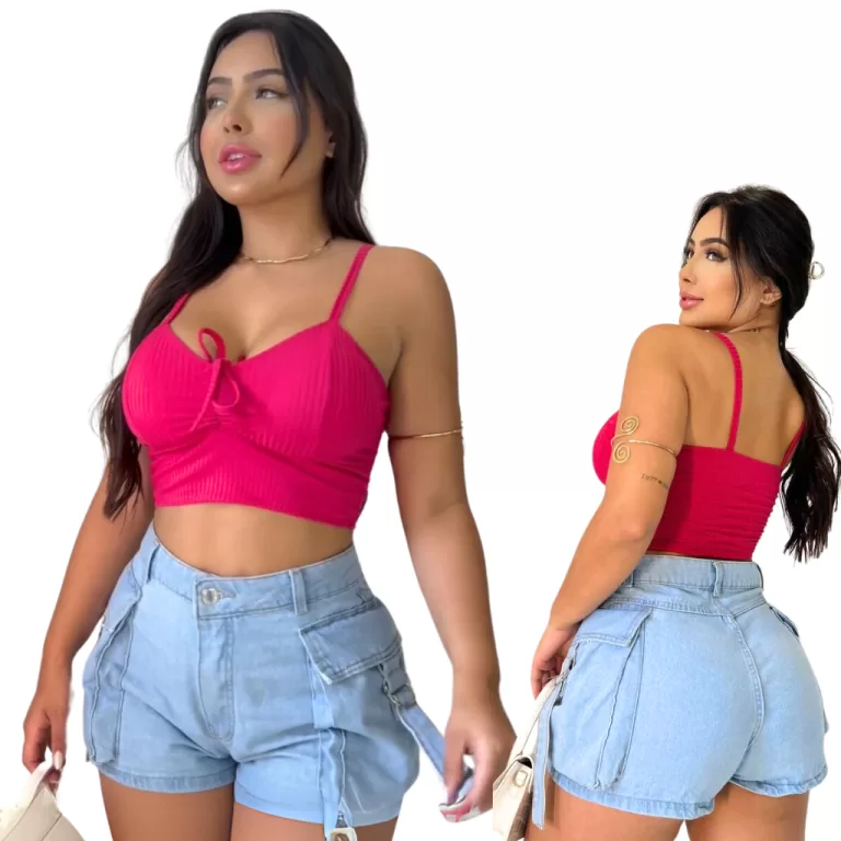 Cropped Feminino Canelado Decote Ajustável Moda G