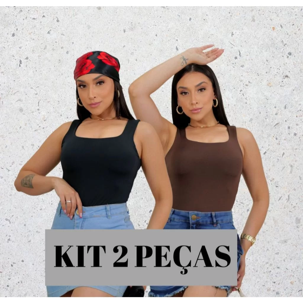 Kit 2 Body Feminino Decote Quadrado Suplex Básico Zero Transparência Moda Tendencia Promoção