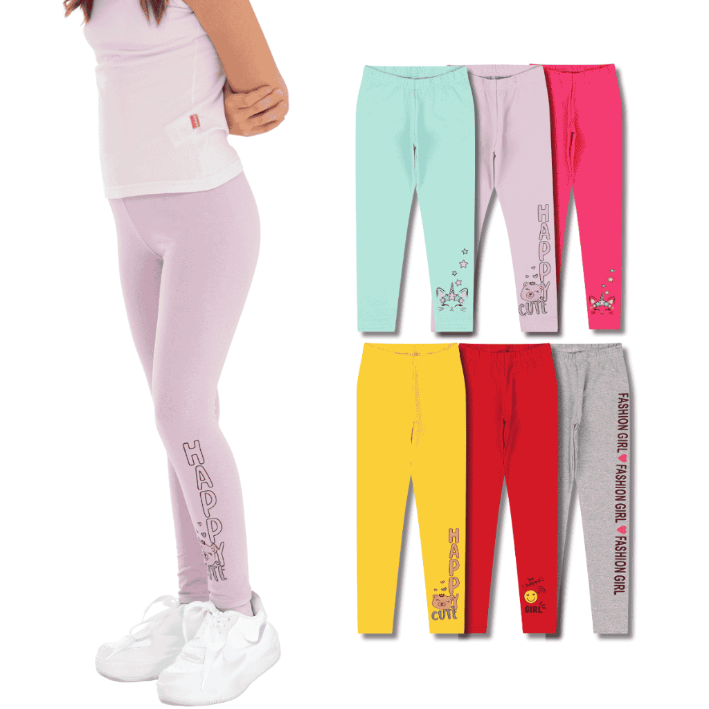 Kit Sortido 2, 4 ou 6 Calças Leggings de Cotton para Meninas Bebê Menina Infantil Feminino Confortáv