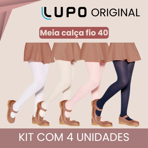 Kit 4 Meia Calça Fio 40 Básica Infantil Lupo Ori