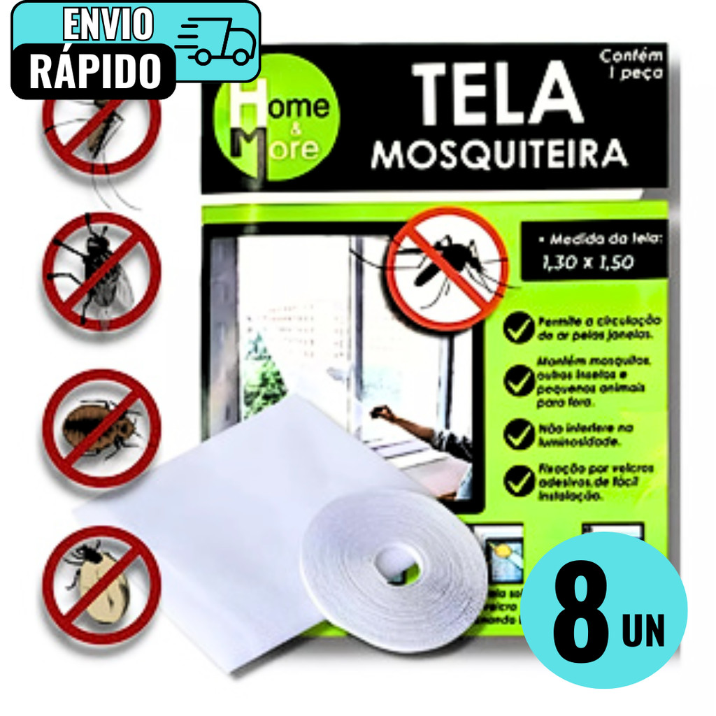Kit 8 Telas De Mosquito Fácil Instalação Permite Circulação de Ar Pela Janela Contra Dengue Insetos
