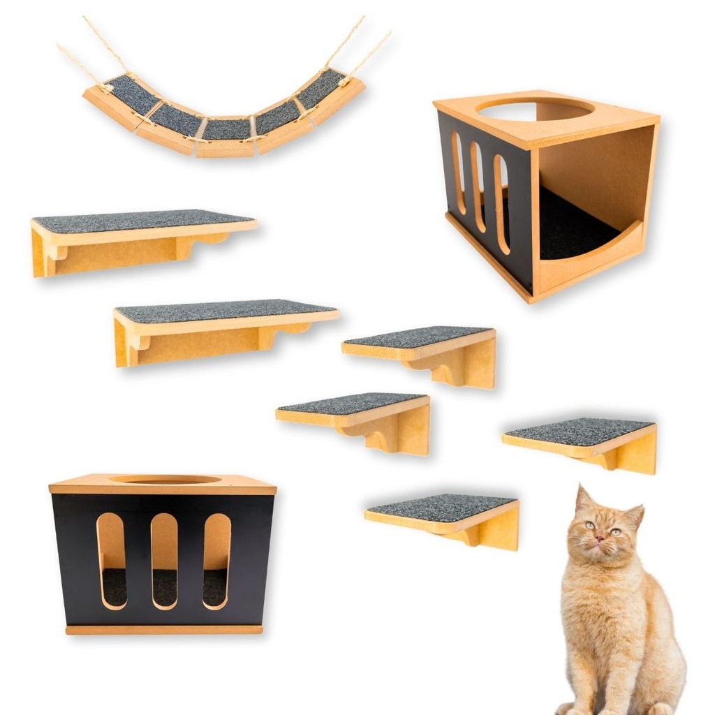 Playground Para Gatos RESISTENTE 9pçs Antiderrapante Nichos e Prateleiras MONTADOS Playground Gatos