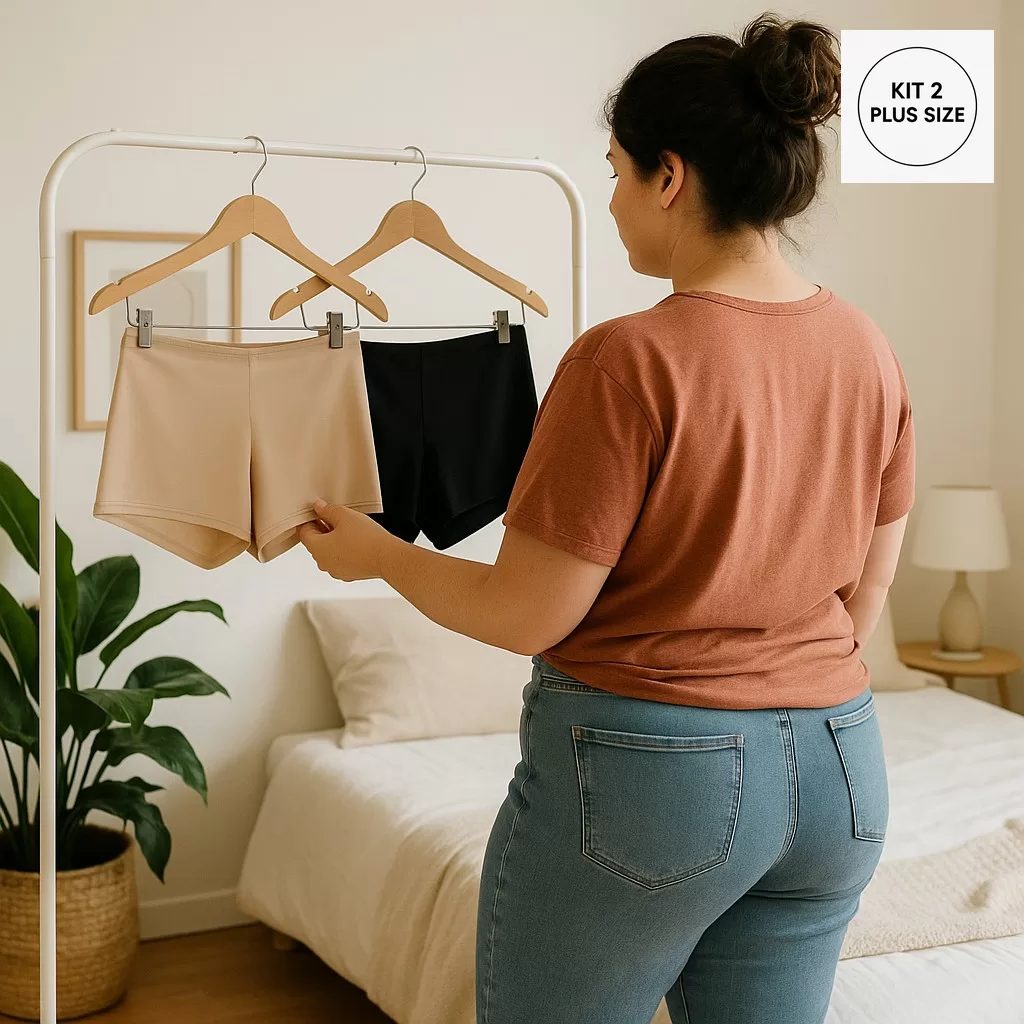 KIT 2 Short Segunda Pele Anagua Plus Size Feminino Calção Short Para Saia Vestido Preto Bege