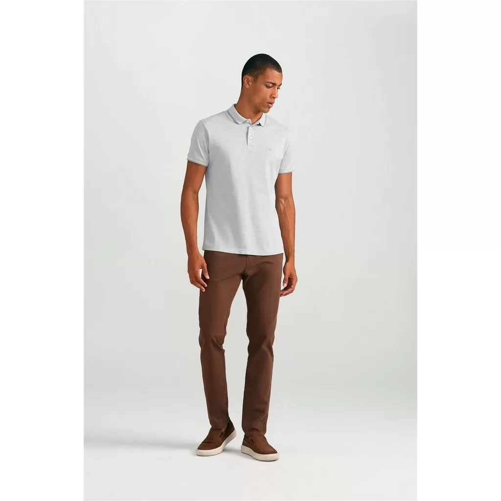 Polo Manga Curta Pima Slim Fit – Cinza / Branco