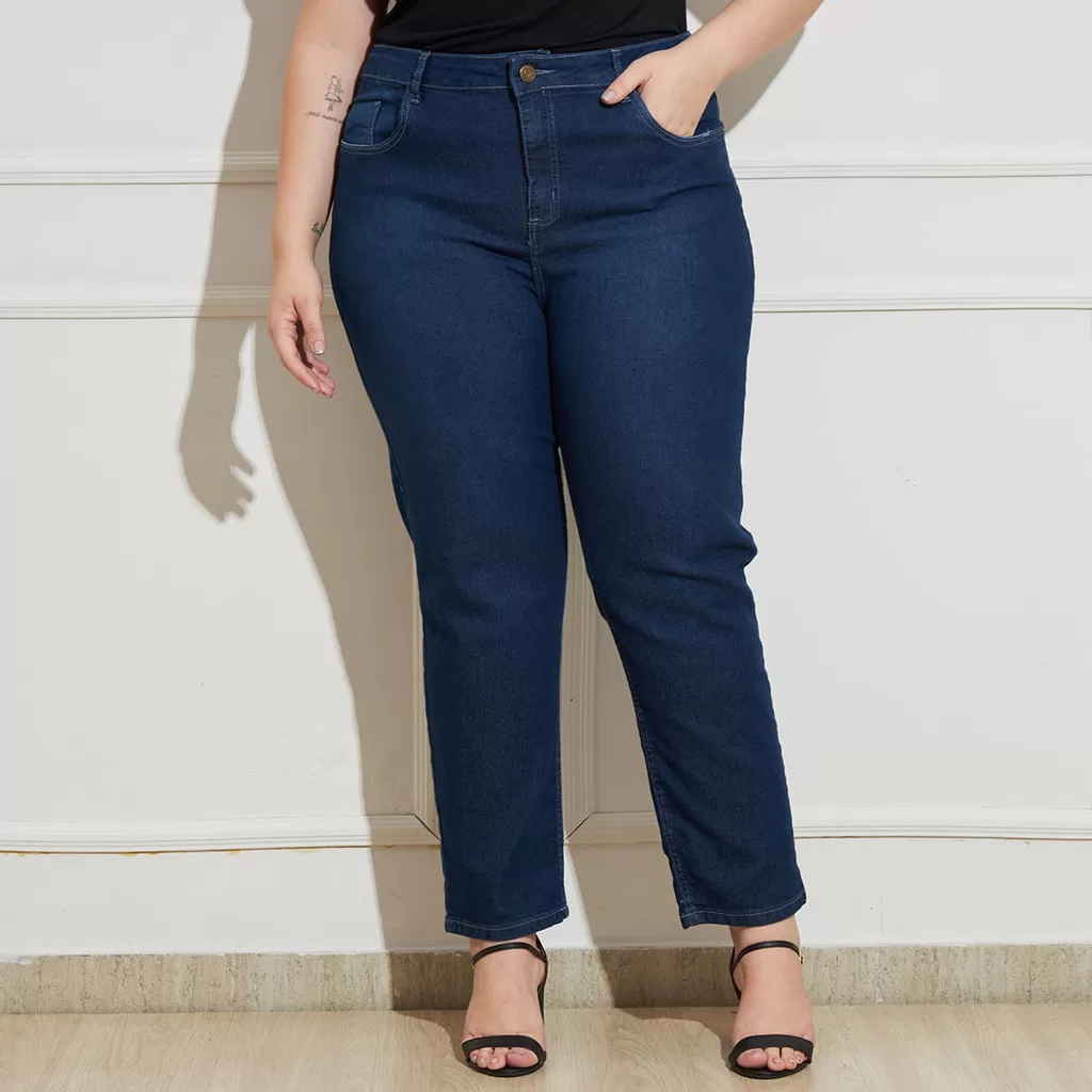 Calça Jeans Feminina Plus Size Reta