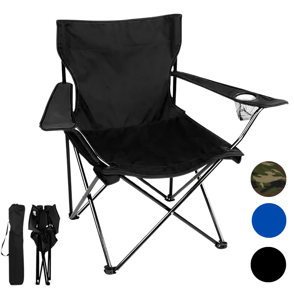 Cadeira Dobrável Camping Portátil Com Apoio De Braço e Porta Copo Suporta 130kg