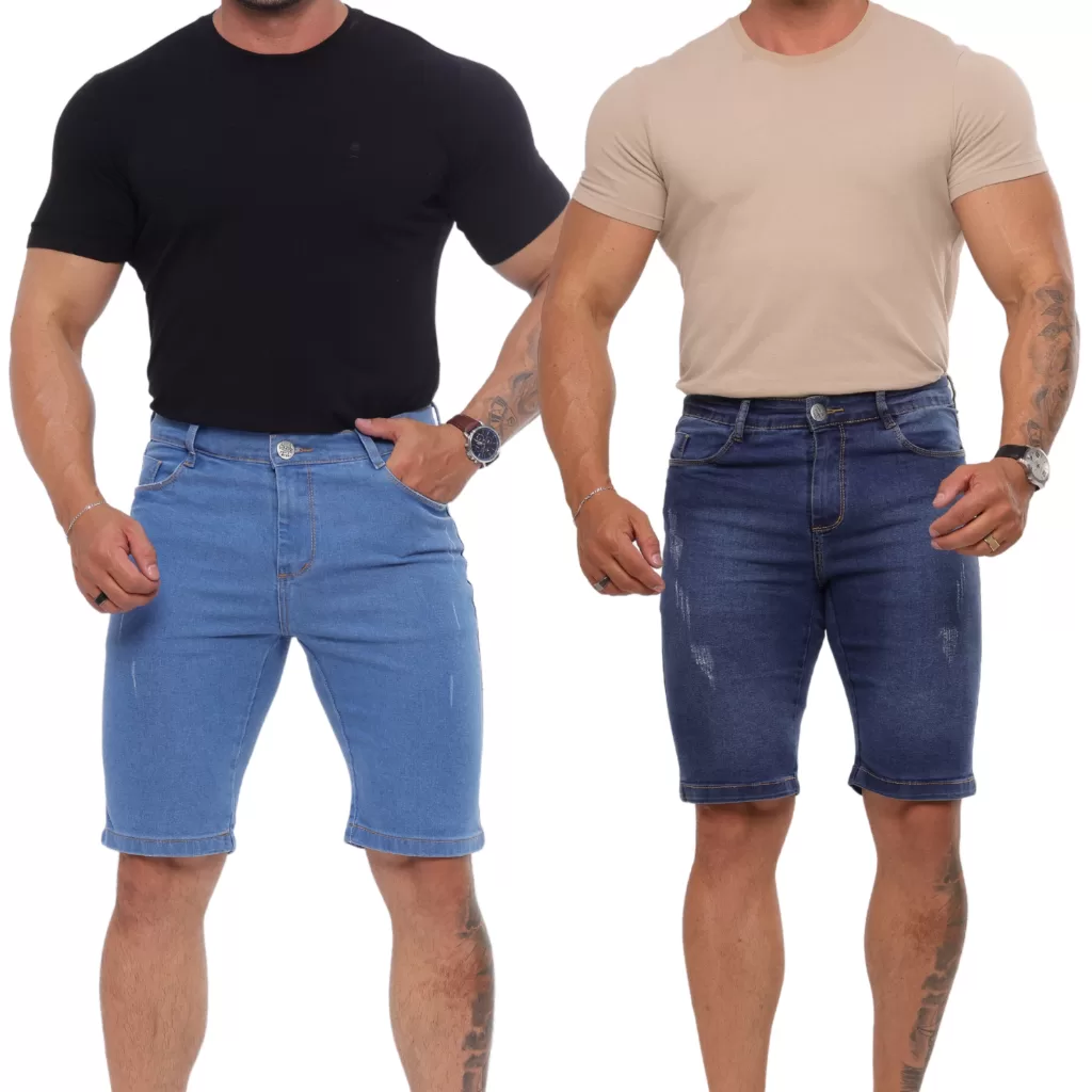 Kit 2 Bermudas Jeans Masculina Lycra Elastano Premium Slim Fit Casual Desfiado Jeans original