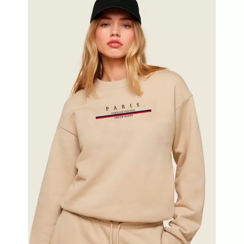 Moletom Sem Capuz Estampa Paris Blusa de Frio Flaneladom Com Punho Masculino Feminina