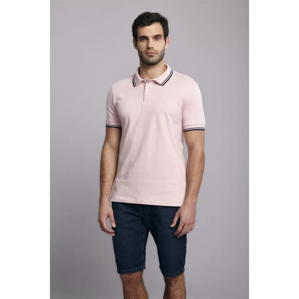Polo Manga Curta Piquet Básica Slim Fit – Rosa