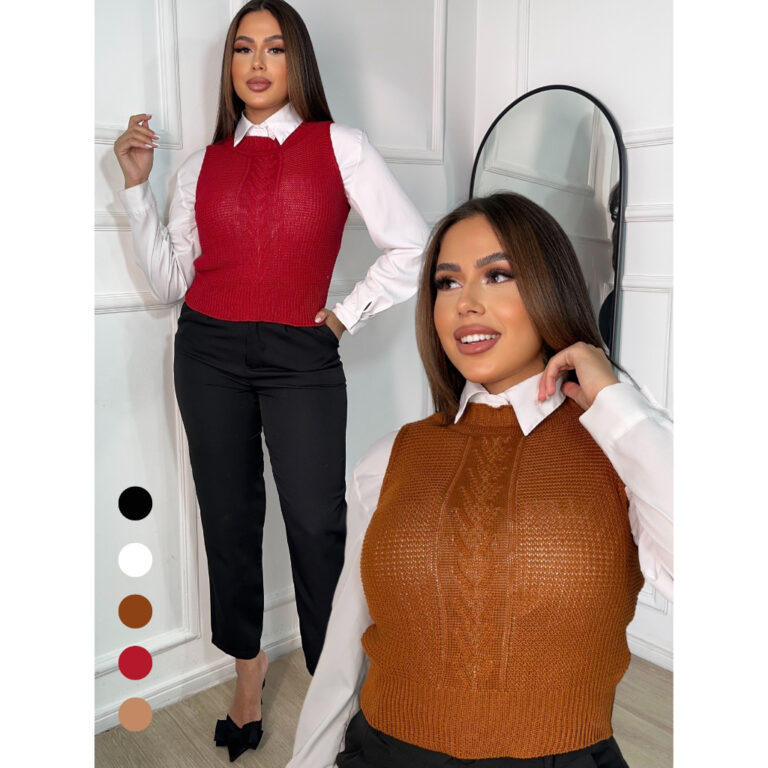 Colete Trico Regata Moda Feminina Gola Redonda Out