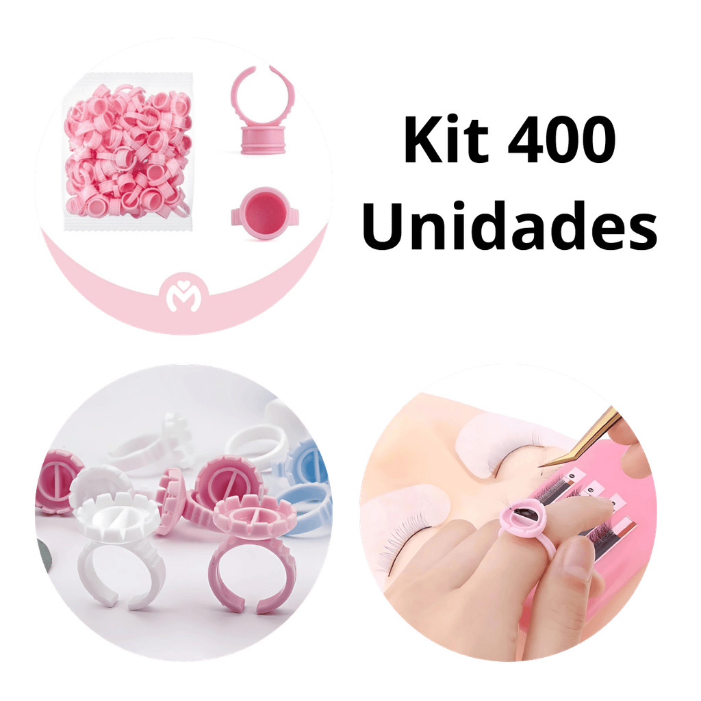Kit 400 Anéis com Compartimento para Henna Cílios e Procedimentos Estéticos