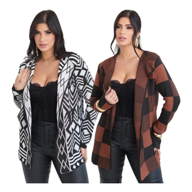 Kit 2 Cardigan Tricot Feminino Inverno Frio Manga 