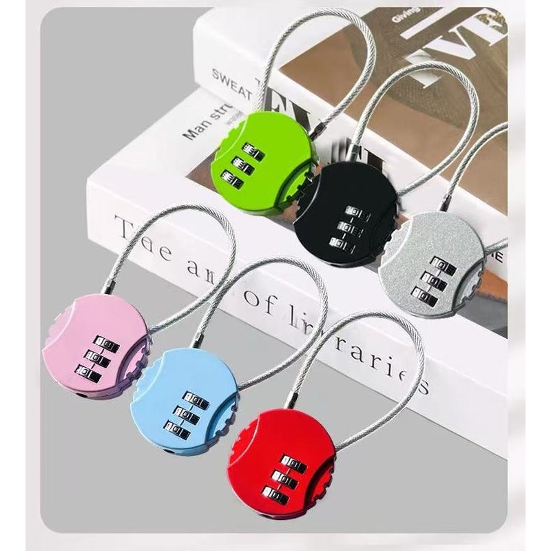 Cadeado Redondo com Senha Colorido Trava com Cabo de Aço para Mala e Mochila Viagem/Bagagem/Armario/